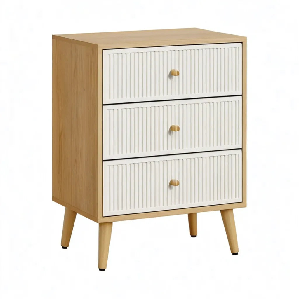 Szafka nocna, Stół z 3 szufladami 45 x 35 x 70 cm MDF Dąb naturalny Optyka biały prostokątna