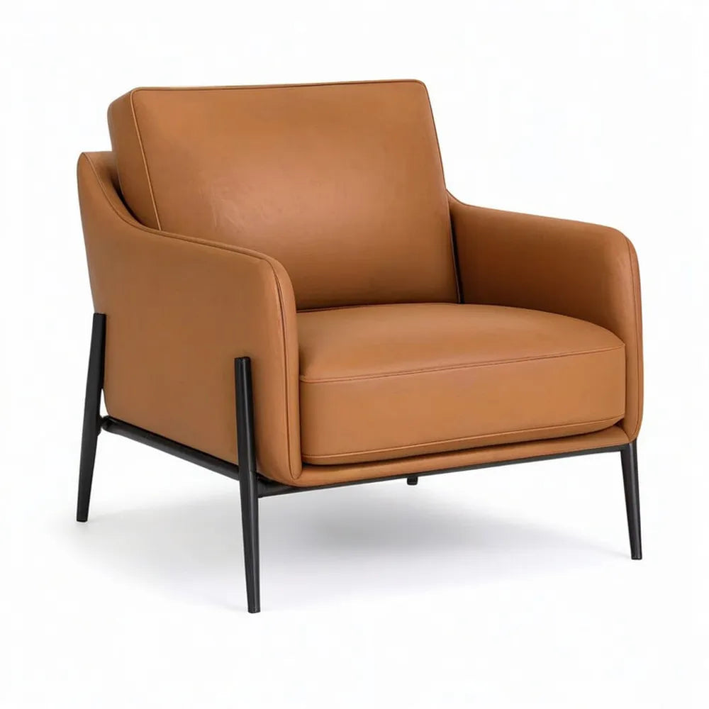 Fotel, Krzesło 78 x 82 x 85 cm brązowy PU z podłokietnikami i czarne stalowe nóżki
