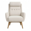 Fotel w beżowym uchu poliestrowym z litymi nogami z drewna 78 x 85 x 106 cm