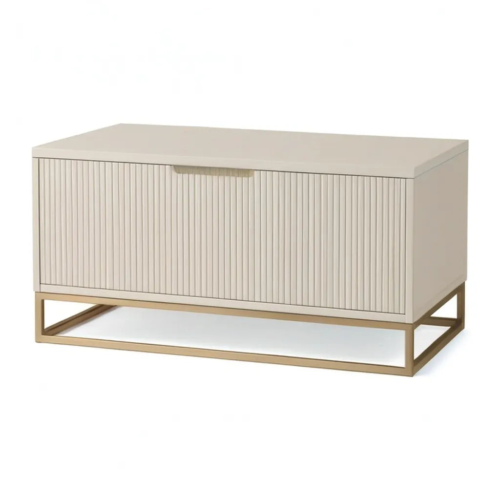 Stolik kawowy, Stół do kawy z powierzchnią do przechowywania 100 x 50 x 50 cm MDF i stali prostokątne kremowe w kolorze złotym