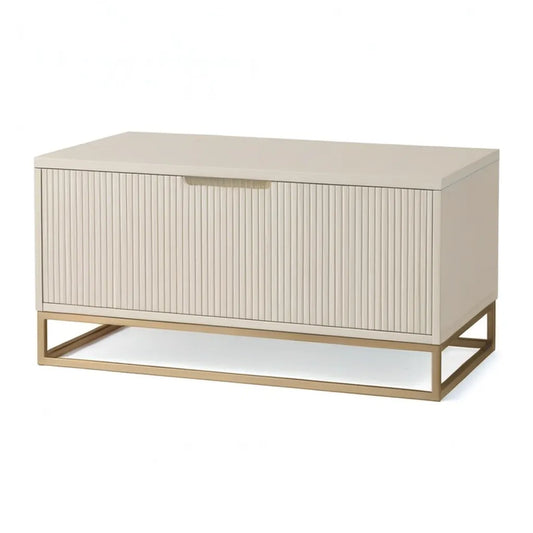 Stolik kawowy, Stół do kawy z powierzchnią do przechowywania 100 x 50 x 50 cm MDF i stali prostokątne kremowe w kolorze złotym