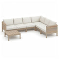 Sofa ogrodowa, 4- kawałek ogród salon zestaw narożna kanapa z stolik kawa z acacia lite drewno naturalne biały 220 x 220 cm