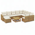 Sofa ogrodowa, 7- częściowa kanapa ogrodowa z litego drewna acacia z kolorowymi foliami i stolikiem do kawy 270 x 210 cm