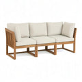 Sofa ogrodowa, Zestaw 3-osobowy sofa ogrodowa z litego drewna acacia z poduszką poliestrową w beżowym 210 x 75 x 70 cm