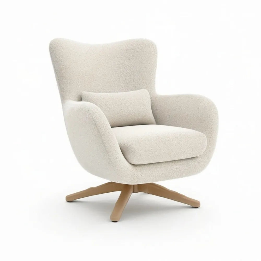 Fotel, Stitching sitchair 78 x 82 x 95 cm beż w kręcone tkaniny z naturalnego drewna nóżki