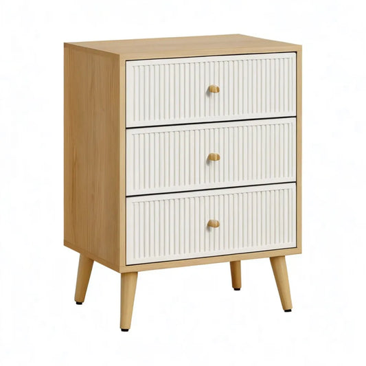 Szafka nocna, Stół z 3 szufladami 45 x 35 x 70 cm MDF Dąb naturalny Optyka biały prostokątna