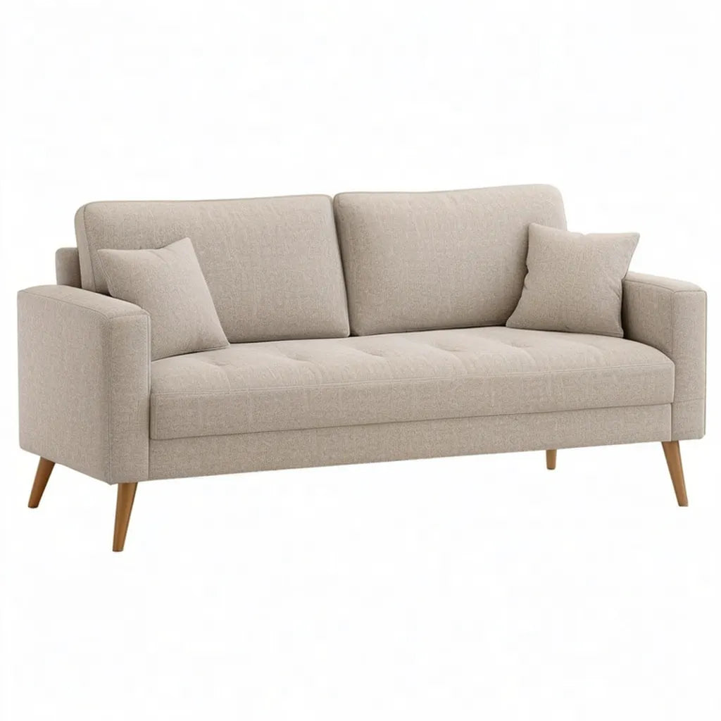 sofa 2-osobowa z tapicerką poliestrową z litych nóżek z drewna prostokątnego beżowy 183 x 83 x 85 cm