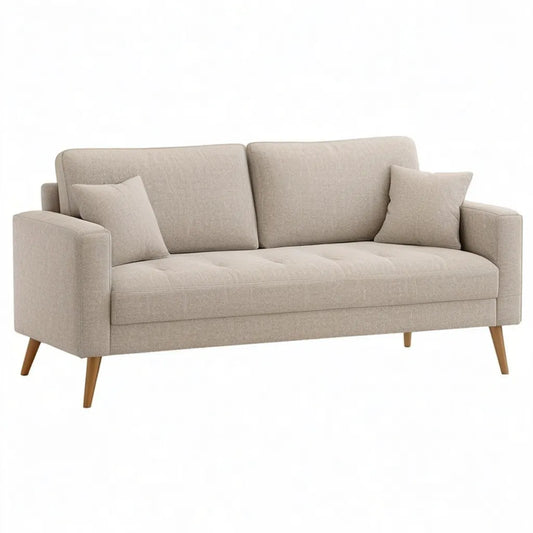 sofa 2-osobowa z tapicerką poliestrową z litych nóżek z drewna prostokątnego beżowy 183 x 83 x 85 cm