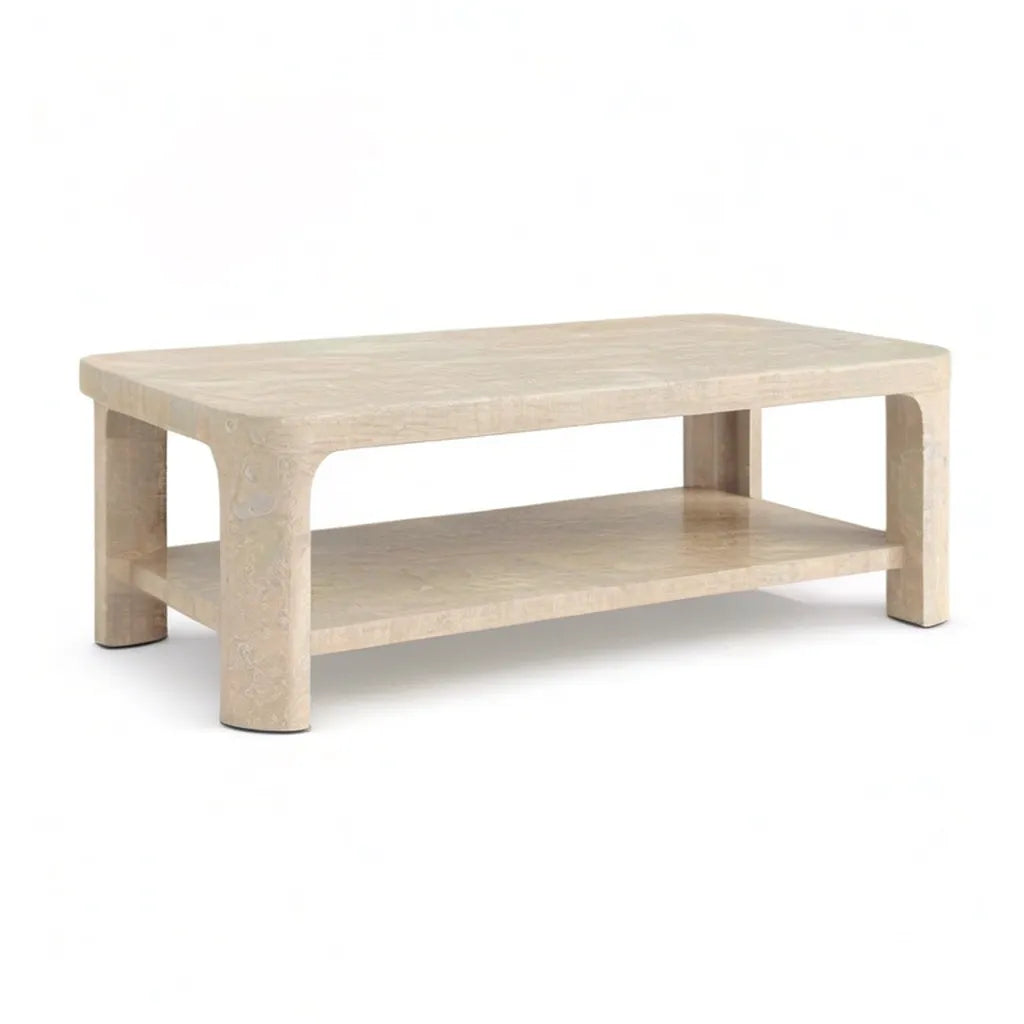 Stolik kawowy, Stół do kawy z przegrodą do przechowywania trawertynowego kamienia naturalnego prostokątny beżowy 110 x 60 x 45 cm