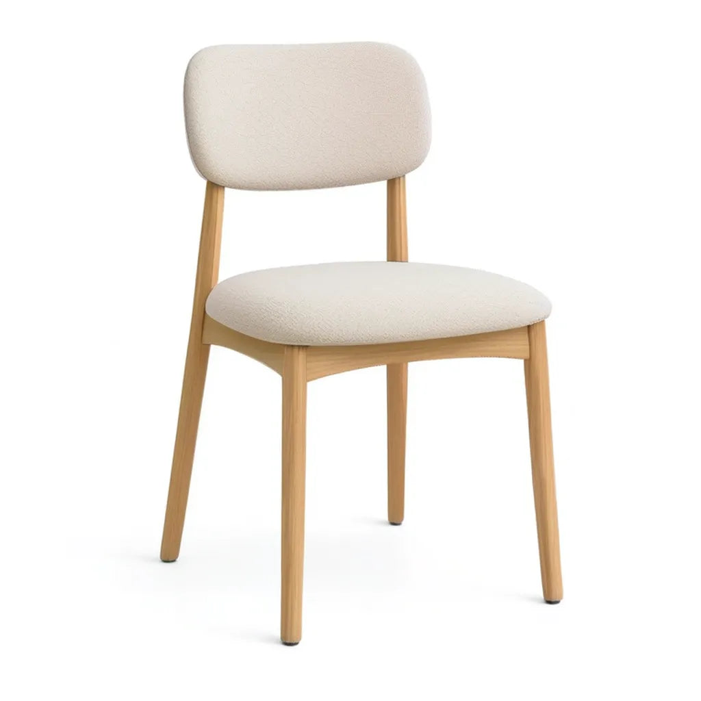 Krzesło do jadalni, Tapicerowane krzesło jadalne w dębie litym i beżowym poliestrze 50 x 55 x 78 cm